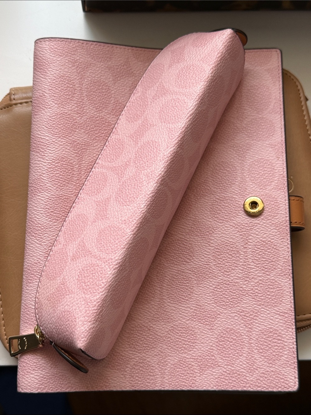 Coach Pink Signature Leather Folio with Matching Pouch
